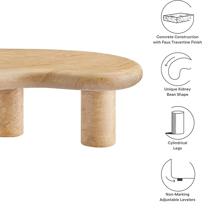 Modway Elowen Kidney Bean Shape Coffee Table in Travertine