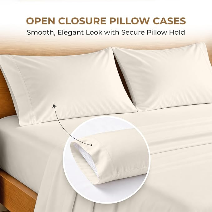 SGI bedding 100% Egyptian Cotton Sheets Queen Size – 600 Thread Count Sheets Set, Soft, Cooling, 15" Deep Pocket, Luxury Hotel Bedding, Breathable, Durable - Butter