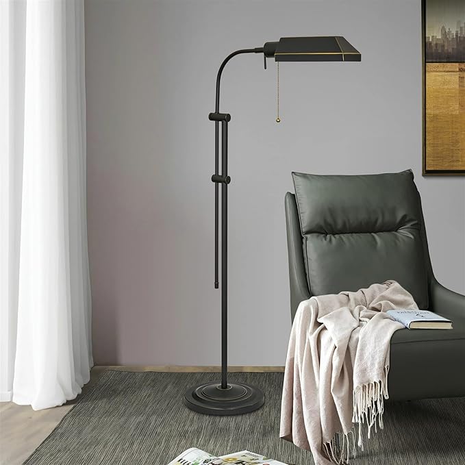 Kira Home Prescott 58" Vintage Adjustable Pharmacy Floor Lamp with 6W LED, Bronze Mid Century Modern Standing Reading Light with Telescoping Pole, Dark Bronze Finish