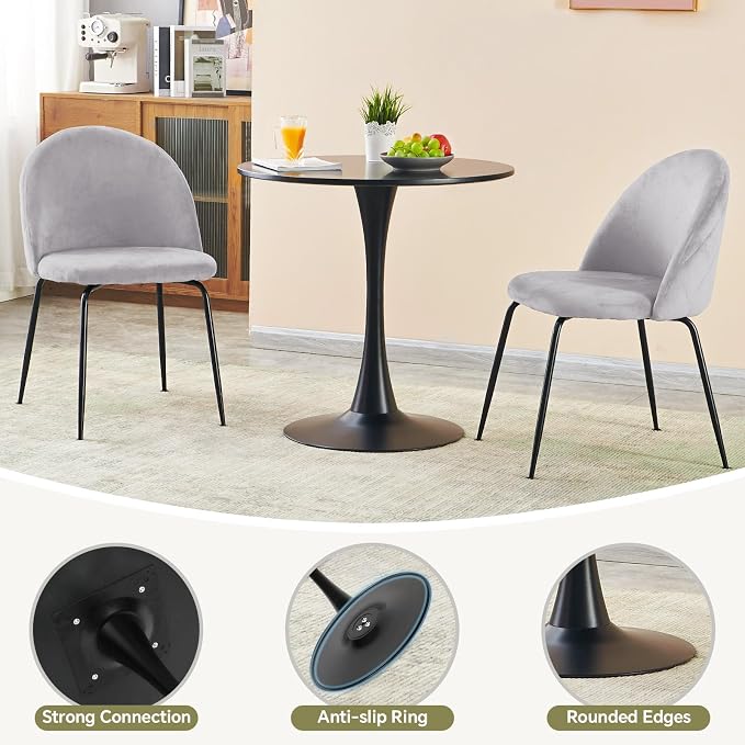 Round Dining Table 27.5" Black Tulip Table with Pedestal Base for 2-4 People Small Space - Kitchen Living Room Cafe