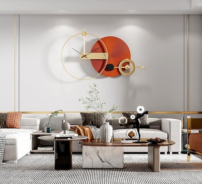 Decorative Large Wall Clock Gold Round Decoration Silent Modern Metal Large Wall Clock Decor for Living Room Office Bedroom Kitchen, 40"X25"