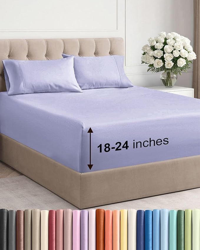 Extra Deep Twin Sheet Set - 4 Piece Breathable and Cooling Sheets - Hotel Luxury Bedding for Women, Men, Kids & Teens - Easy & Secure Fit - Soft, Wrinkle Free and Comfy - Extra Deep Pockets - Lavender