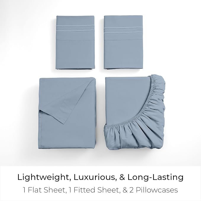 Mellanni Queen Sheets Set - 4 PC Iconic Collection Bedding - Hotel Luxury, Extra Soft, Cooling Bed Sheets - Wrinkle, Fade, Stain Resistant (Queen, Blue Hydrangea)