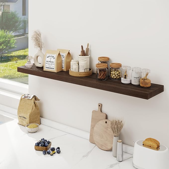 Floating Shelves for Wall, USA-Sourced Sapele Wood 48 Inch Long Wall Shelves, Natural Wooden Mounted Picture Ledge Shelf, Nursery Book Storage Shelf Kids Bookshelf, Display Shelf for Bathroom