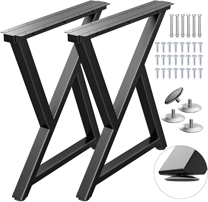 TOCRETOARE Metal Table Legs Heavy Duty, 34”H x 24”W, Metal Furniture Legs for Dining Desk Bench and Coffee Table, Industrial Black DIY Iron Bench Legs, Set of 2