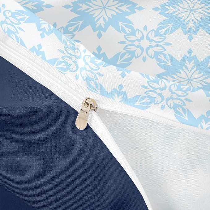 Blue Geometric Floral Comforter Cover Full for Kids Boys Girls,Classical Damask Flower Duvet Cover,Retro Vintage Art Bedding Set,Mid Century Aesthetic Bed Set with 2 Pillowcases Bedroom Decor