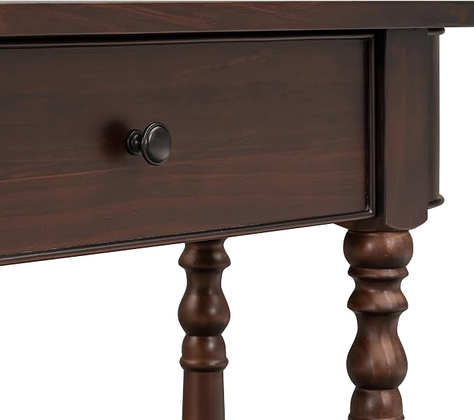 SOFTSEA Retro Curved Console Table with Drawer and Bottom Shelf, 36 inch Half Moon Entryway Table for Living Room Hallway, Espresso