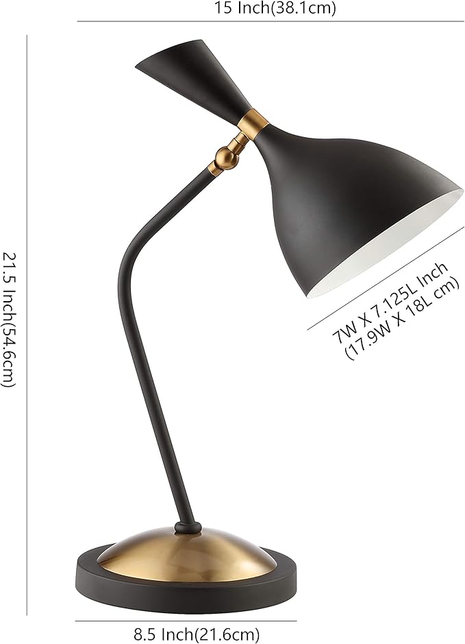 JONATHAN Y JYL9065A Albert 21.5" Iron Retro Mid-Century LED Table Lamp Contemporary Glam Bedside Desk Nightstand Lamp for Bedroom Living Room Office College Bookcase, Black/Brass Gold