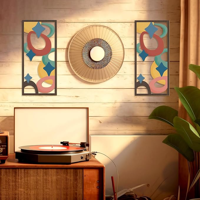Zzbakress 2 Pcs Mid Century Modern Decor Wooden Geometric Wall Art Abstract Wall Decor Art Elegant Wall Decor for Home Living Room Bedroom