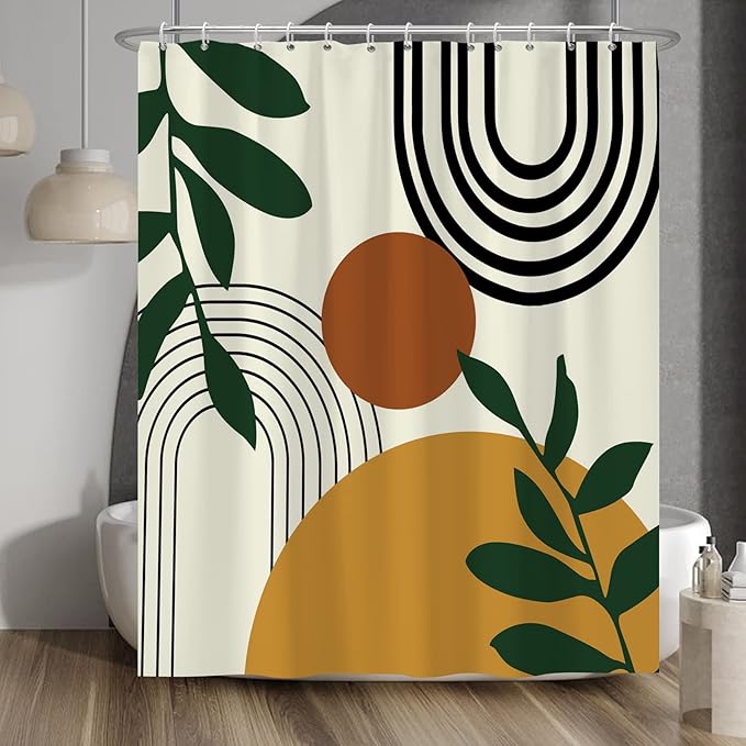 Baocicco Boho Mid Century Shower Curtain Sun Leaves Modern Abstract Geometric Aesthetic Shower Curtains for Bathroom Bathtubs Waterproof Fabric Shower Curtain with Hooks 60x72 Inches