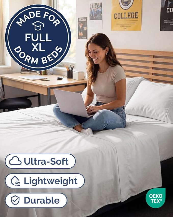 Full XL Bed Sheet - 4 Piece Full XL Bed Sheets Set - Ultra-Soft, Breathable & Cooling - Hotel Luxury Bedding for Women & Men w/ Deep Pockets - Wrinkle Free & Fade Resistant - Oeko-Tex - Antique White