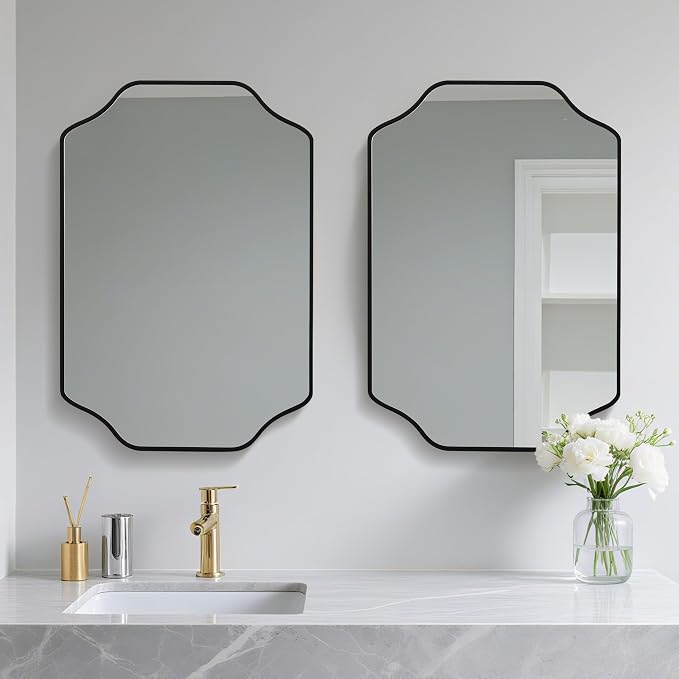 Black Bathroom Mirror Over Sink 24x36 Inch, Wall Mounted Modern Rectangle Vanity Mirrors with Tempered Glass for Bedroom Living Room or Entryway, Vertical/Horizontal Hanging
