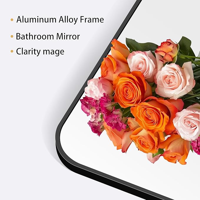 40" x 36"Bathroom Mirror, Matte Black Wall Mirror with Metal Frame, Decorative Rectangular Vanity Mirror for Bedroom Bathroom Living Room Entryway (Horizontal/Vertical)
