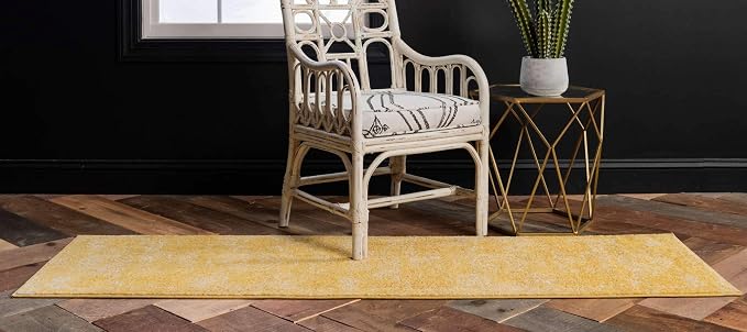 Unique Loom Bromley Collection Area Rug - Wells (2' x 8' 8" Runner, Yellow/ Ivory)