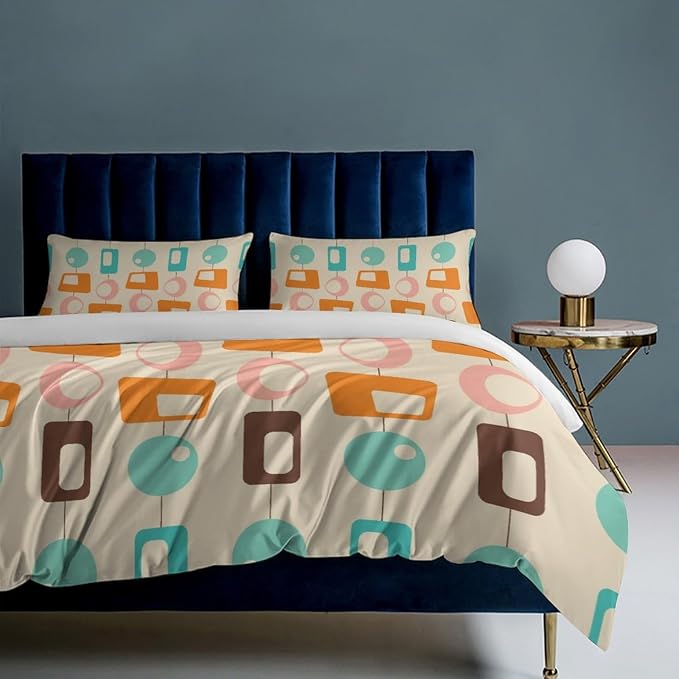 Colorful Aesthetic Comforter Cover Geometry Bed Set, Retro Atomic Duvet Cover，Modern Mid Century Bedding Sets，Aesthetic Abstract Art Bedding 3 Piece (1 Duvet Cover 86"x70" + 2 Pillow Sham 20"x30")