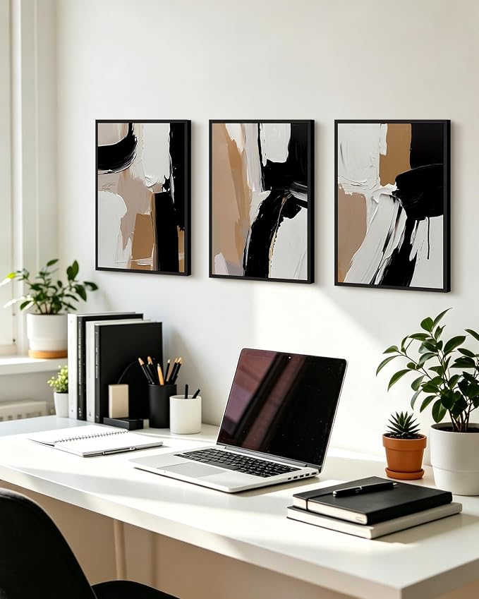 KUVIOKE Black Abstract Shapes Framed Canvas Wall Art Minimalist Graffiti Pastel Wall Decor Modern Illustration Art Painting Home Decor 12x16in (Black Framed)