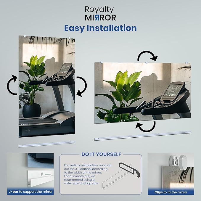 Tempered Home Gym Mirror 60"x48" - 1/4" Thick Body Large Wall Mirror Full Length for Bedroom, Garage, Bathroom - Frameless, HD Ultra Clear 60"x48"