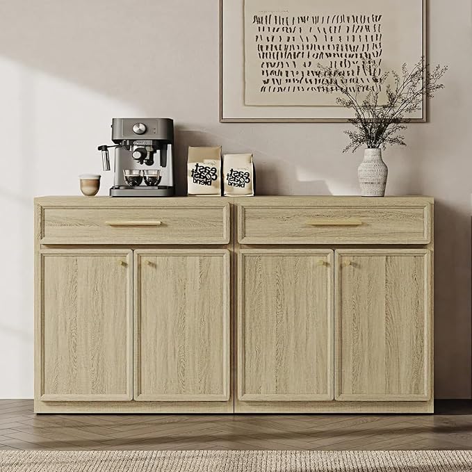 SICOTAS Buffet Cabinet with Storage Large Accent Storage Cabinet with Doors and Shelves 60" Modern Farmhouse Sideboard Credenza Buffet Table Coffee Bar for Living Room Kitchen Dining Room Entryway