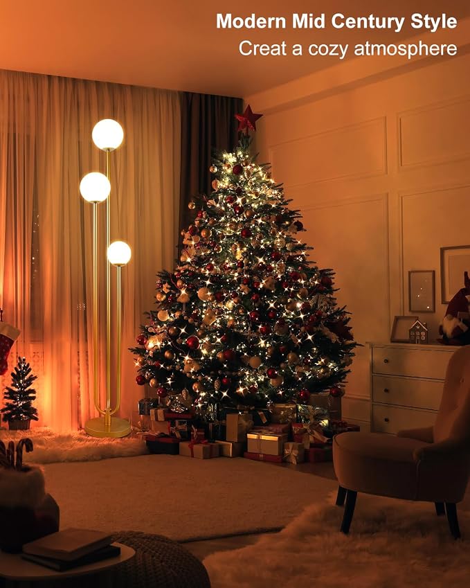 Lightdot Globe Floor Lamp for Living Room Mid Century Modern Floor Lamps with 3000K Warm White Bulbs Included Unique Gold Standing Lamps with 5Lbs Heavy Base for Party/Bedroom/Sofa Beside/Corner Decor