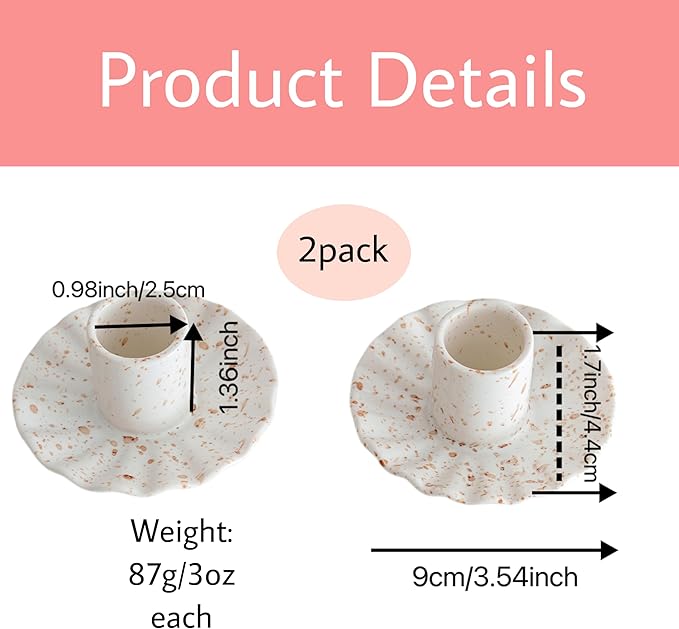 Ceramic Taper Candle Holders for Table Centerpiece, Decorative Candlestick Holders for Home Wedding Party, Housewarming Gifts,Pack of 2 (Round Shape)