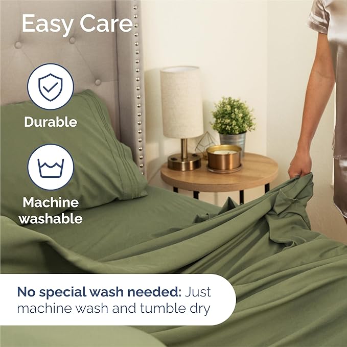 King Size 4 Piece Sheet Set - Comfy Breathable & Cooling Sheets - Hotel Luxury Bed Sheets for Women and Men - Deep Pockets, Easy-Fit, Soft and Wrinkle Free Sheets - Sage Green Oeko-Tex Bed Sheet Set