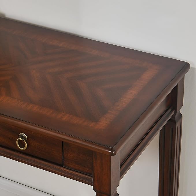 Vintage Wooden Writing Desk with 2 Drawers, Small Computer Desk Workstation 31.5in Wide Study Table for Home Office, Small Secretary Table in Cherry Walnut, SSZ-D1258
