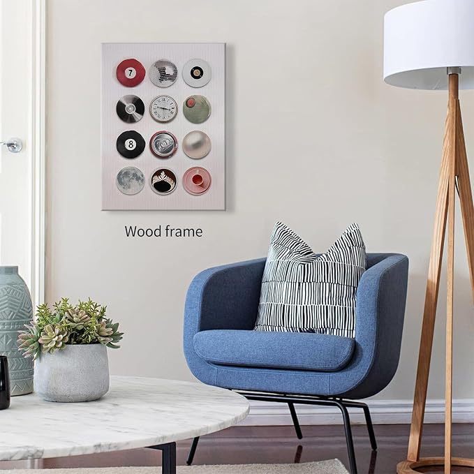Disco Lucky 8 Ball Poster Trendy Music Record Aesthetic Wall Art Modern Preppy Cool 7 Ball Prints Bar Cart Wall Decor for Living Room 012X16 inch Wood Framed