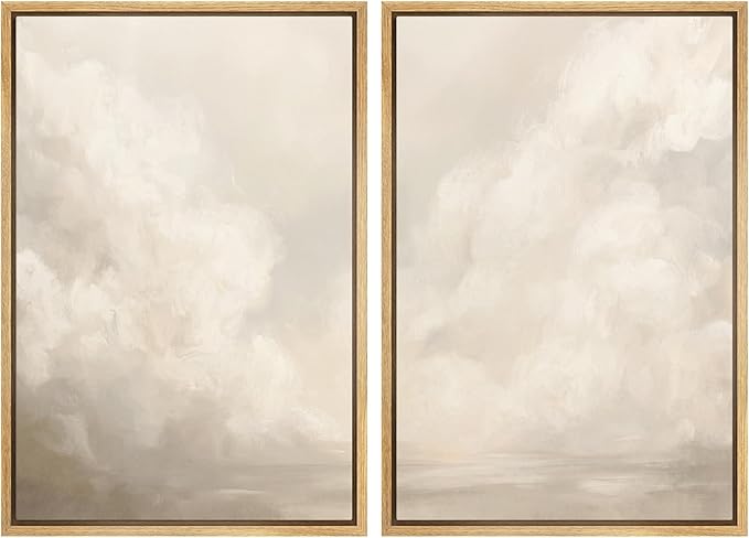MUDECOR Framed Canvas Print Wall Art Neutral Cloudscape Soft Abstract Sky Illustrations Modern Art Decorative Bohemian Colorful Chic for Living Room, Bedroom, Office - 24"x36"x2 Natural