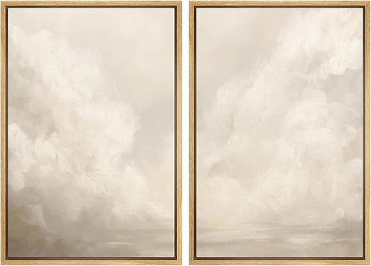 MUDECOR Framed Canvas Print Wall Art Neutral Cloudscape Soft Abstract Sky Illustrations Modern Art Decorative Bohemian Colorful Chic for Living Room, Bedroom, Office - 24"x36"x2 Natural