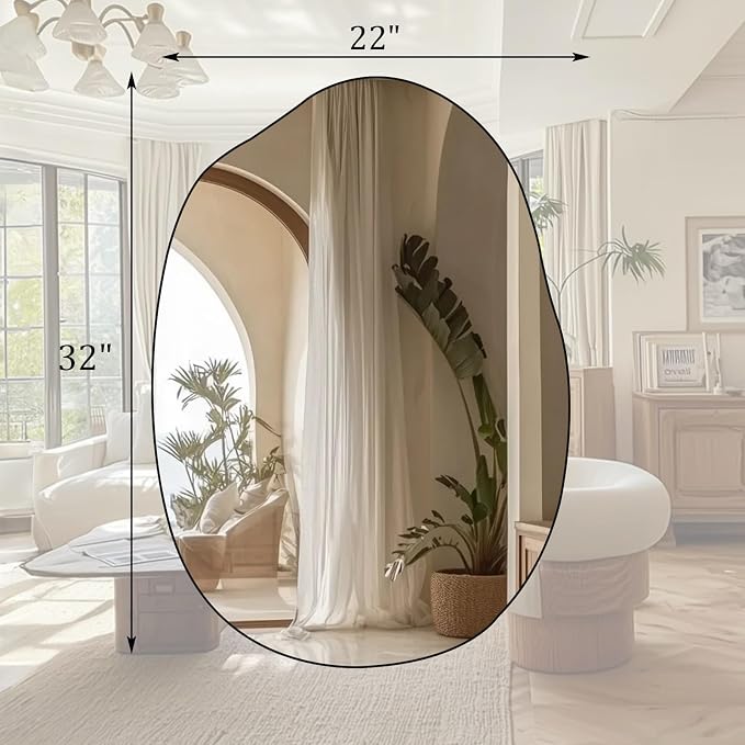 HARRITPURE Irregular Wall Mirror 22"x32" Black Asymmetrical Bathroom Mirror Wood Framed Modern Decorative Vanity Mirrors for Bedroom Living Room Entryway