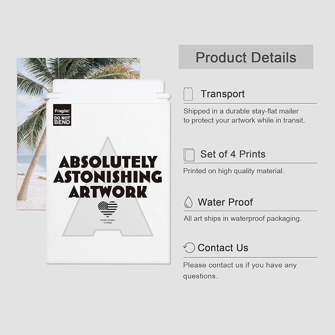 SIGNWIN Poster Bathroom Decor 11"x14"x 4, Wall Art Room Decor Multicolor for Living Room, Bedroom, Office White White Beach Shore Tropical Palm Tree Island Nature Wilderness Realism Landscape