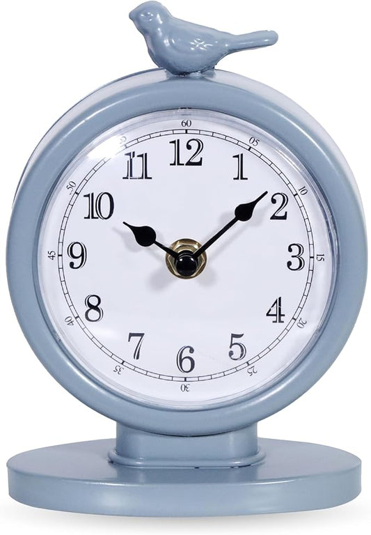 Mantel Clock, Classic Vintage Clocks and Decorative Shelf Decor, Silent Analog Desk Clocks with Light Vintage Metal Table Clock for Living Room Shelf Bedside Home Decor (Bright Blue)