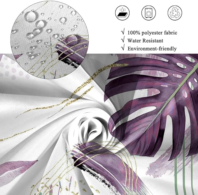 Mid Century Boho Shower Curtain Elegant Gold Purple Palm Leaf Abstract Minimalist Aesthetic Bathroom Decor Watercolor Plant Bathtub Curtains Washable Waterproof Polyester Fabric with Hooks 72x72 Inch