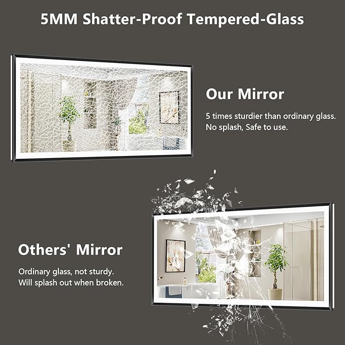66x36 Black Framed LED Bathroom Mirror with Lights, Backlit and Front Light, Lighted Bathroom Vanity Mirror for Wall Dimmable Anti-Fog Memory Tempered Glass Horizontal/Vertical