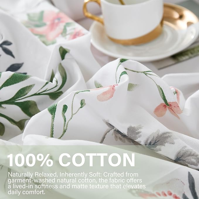 Floral King Duvet Cover, 100% Cotton 3 Pieces Floral Bedding Sets with Zipper Closure Vintage Style Garden Comforter Cover, Soft Breathable, Lightweight