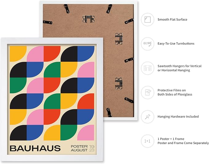 Poster Master Bauhaus Poster - Rainbow Knots Print - Abstract Art - Graphic Design Art - Geometric Art - Chic Boho Art - Mid Century Modern Art - Living Room or Bedroom Decor - 11x14 White Framed