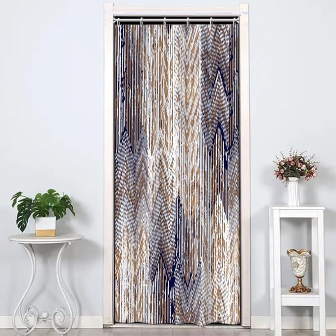 Abstract Style Shower Curtain Grunge Old Blue Brown Arrow Geometric Pattern Shower Curtains for Modern Artistic Bathroom Waterproof Fabric Decor Set with Hooks, 36W x 72H Inch