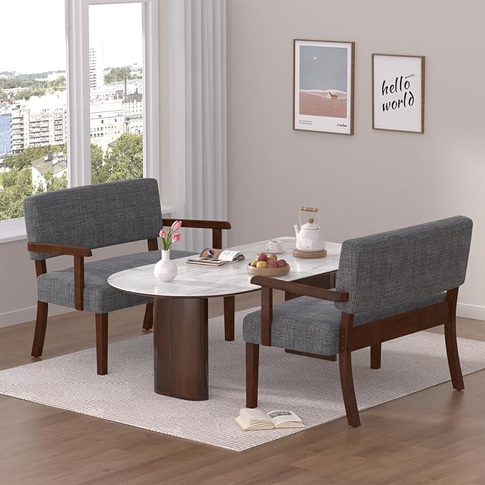 Accent Chair 2 Seat, Upholstered Reading Leisure Chair, Bench with Solid Wood Frame for Dining, Reading, and Waiting Rooms (Gray)