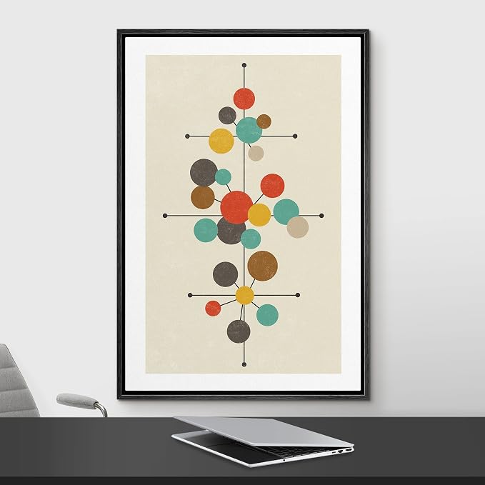 Woodrose Framed Canvas Print Wall Art Geometric Mid-Century Dot Collage Abstract Shapes Illustrations Modern Minimalist Chic Relax/Calm Multicolor for Living Room, Bedroom, Office - 24"x36" Black