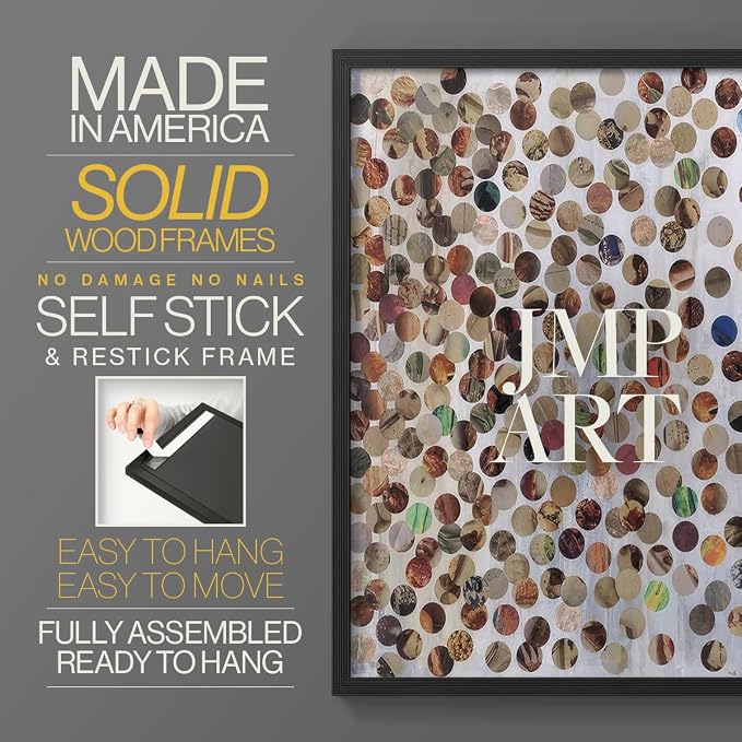 Renditions Gallery Set of 2 Peel & Stick Framed Prints, Textured Abstract Wall Art, Scattered Circular Cutouts Wall Decor, Re-Stickable - Ready to Hang - 11"x14" - Black Frame LT588