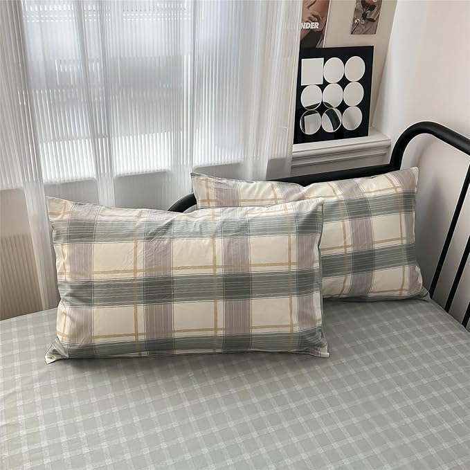 VM VOUGEMARKET Green Gingham Duvet Cover Full Size Simple Farmhouse Style Cotton Boy Men Buffalo Plaid Bedding Set 1 Duvet Cover with 2 Pillowcases