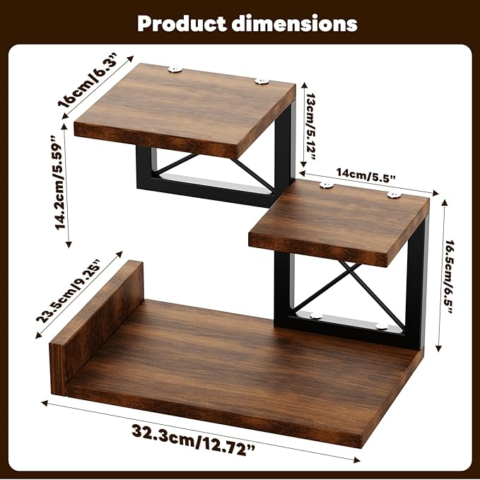 Abiglifty Desk Shelf Organizer, Wooden Desktop Organizers, 3 Tier Desk Hutch Small Bookshelf, Nightstand Organizer, Riser Display Stand for Office, Dorm, Home (Brown)