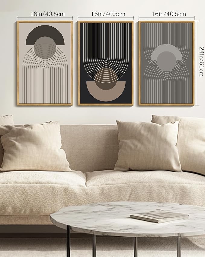 Boho Vintage Line Wall Art Framed Mid Century Bohemain Wall Decor Abstract Modern Artwork Home Office Living Room Prints Ready to Hang 16x24in Natural Framed