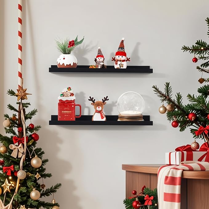 NEXHOME PRO Floating Shelves for Wall Set of 2,24 Inches Picture Ledge Shelf, Kids Bookshelf Wall Mounted for Living Room Bedroom Bathroom Kitchen, Easy Install,Black