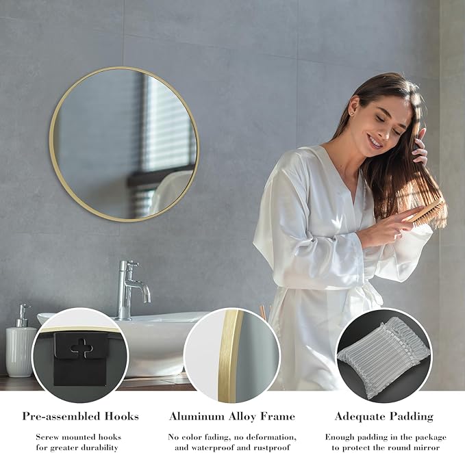 NEWBULIG Wall Mirror, Bathroom Mirror for Over Sink, Matte Metal Framed Vanity Mirror, Wall Decor for Bedroom, Tempered Glass
