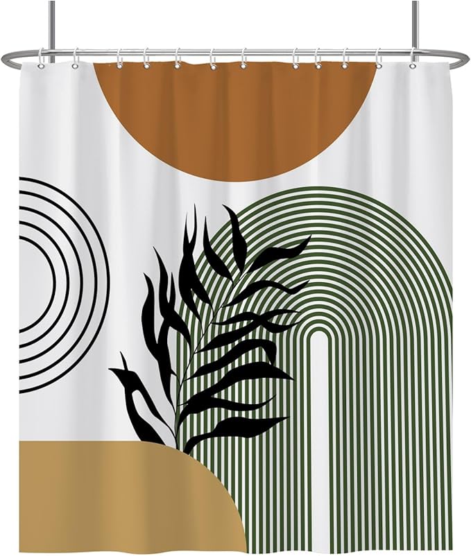 Baocicoo Boho Mid Century Shower Curtain - Abstract Leaf Plant Botanical Tropical Palm for Bathroom, Hotel, Bathtub, Cubicle, Living Room Decor - Fabric With Hooks 72x78 Inches