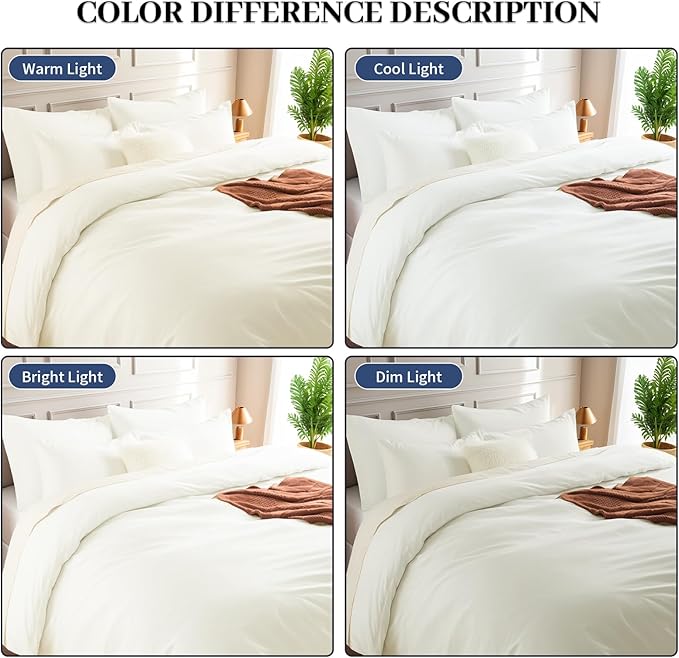 NEXHOME PRO King Duvet Cover Set, 100% Washed Cotton with Linen-Like Texture, Natural Organic, Breathable & Comfortable, Includes Home Bedding Set Milk White (No Comforter) 10490