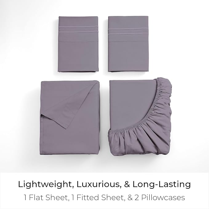 Mellanni California King Sheets Set - 4 PC Iconic Collection Bedding - Hotel Luxury, Extra Soft, Cooling Bed Sheets - Wrinkle, Fade, Stain Resistant (Cal King, Hazy Lilac)