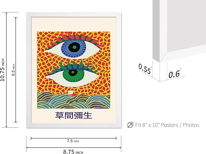 Poster Master Vintage Poster - Retro Pop Art Print - Gift for Artist, Friend - Two Eyes, Japanese, Dots, Modern, Abstract - Wall Decor for Living Room, Office, 8x10 White Framed