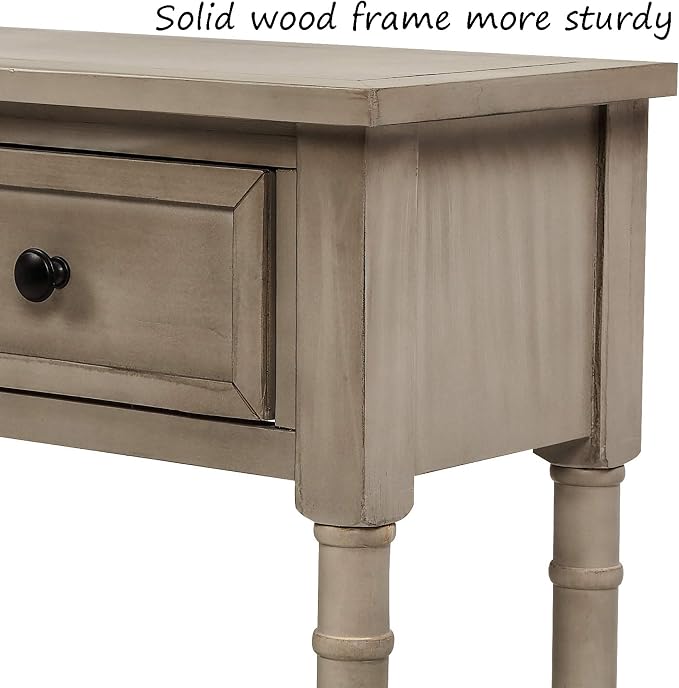 Merax Retro Console Table Sofa Table for Entryway with Drawers and Shelf Living Room Table (Grey Wash)